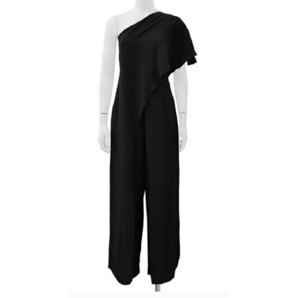 Gracia Womens One Shoulder Caped Elegant Black Jumpsuit Size  Medium‎
